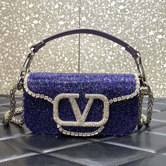 Valentino Loco Embroidered Small Shoulder Bag Blue V5032