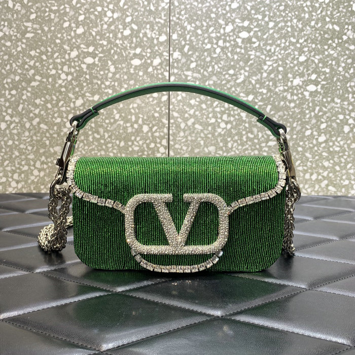 Valentino Loco Embroidered Small Shoulder Bag Green V5032