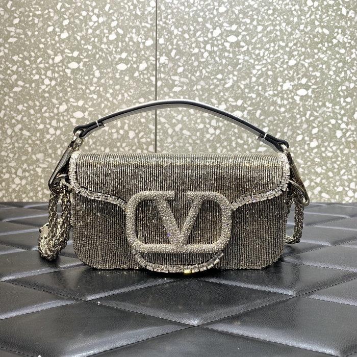Valentino Loco Embroidered Small Shoulder Bag Silver V5032