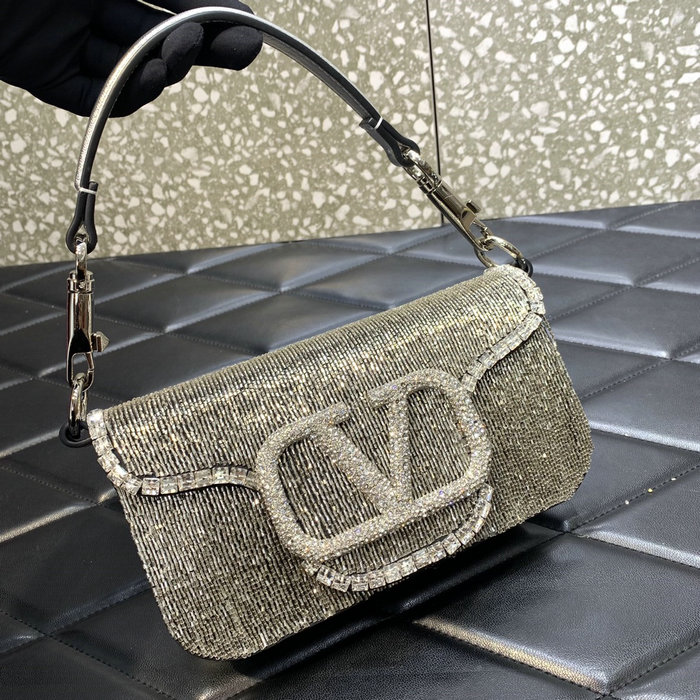 Valentino Loco Embroidered Small Shoulder Bag Silver V5032