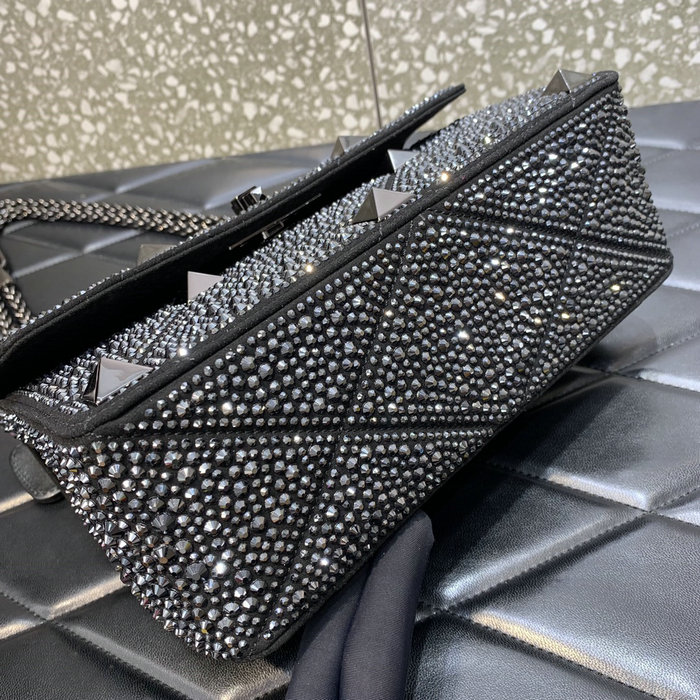 Valentino Medium Rhinestones Roman Stud Bag Black V0082