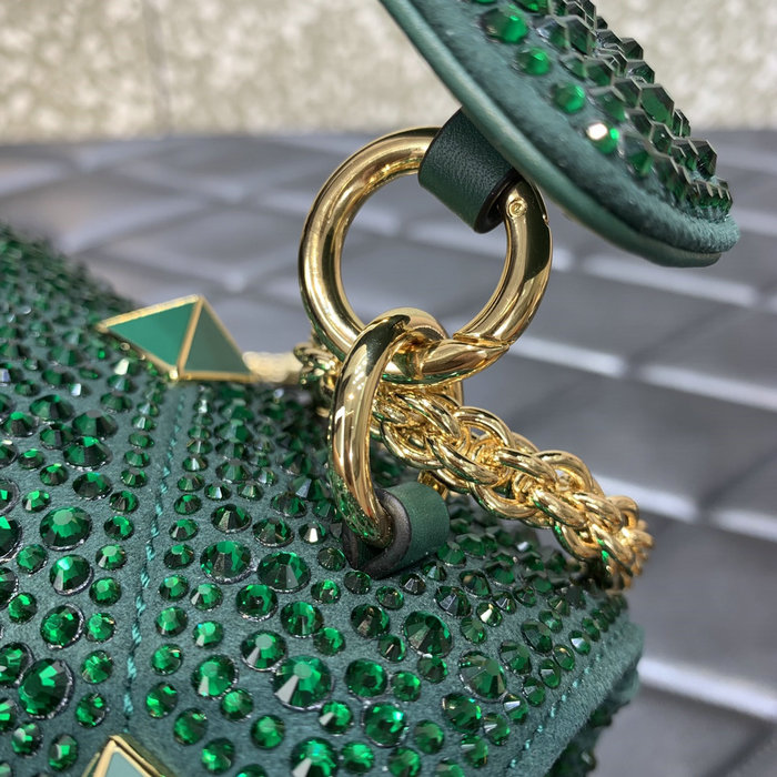 Valentino Medium Rhinestones Roman Stud Bag Green V0082