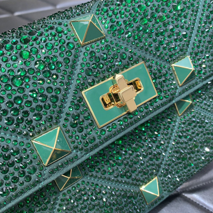 Valentino Medium Rhinestones Roman Stud Bag Green V0082