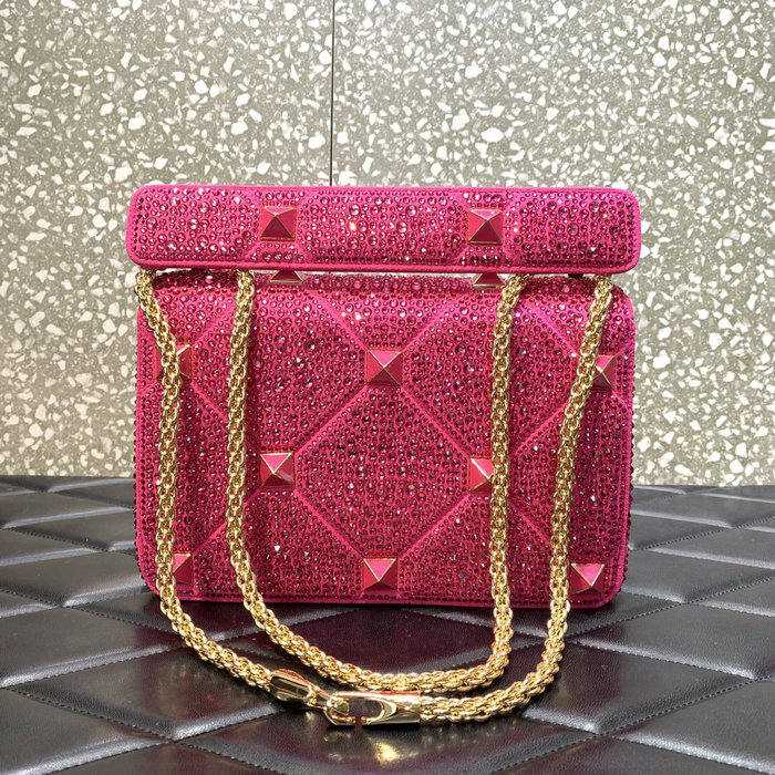 Valentino Medium Rhinestones Roman Stud Bag Pink V0082