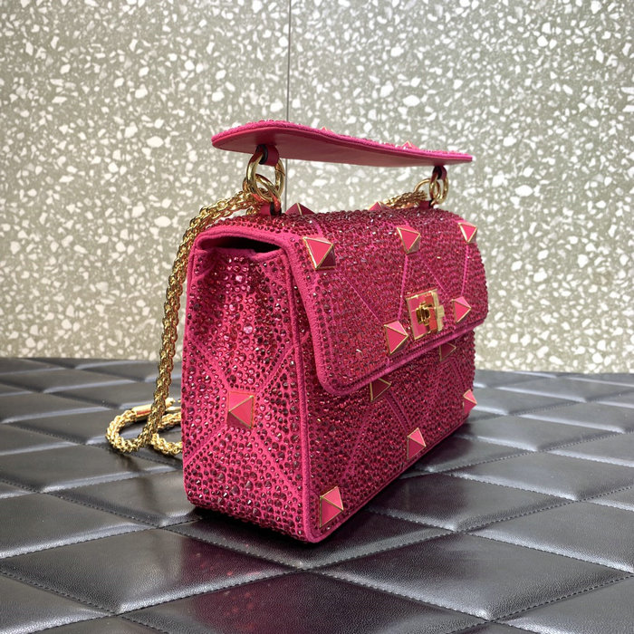 Valentino Medium Rhinestones Roman Stud Bag Pink V0082