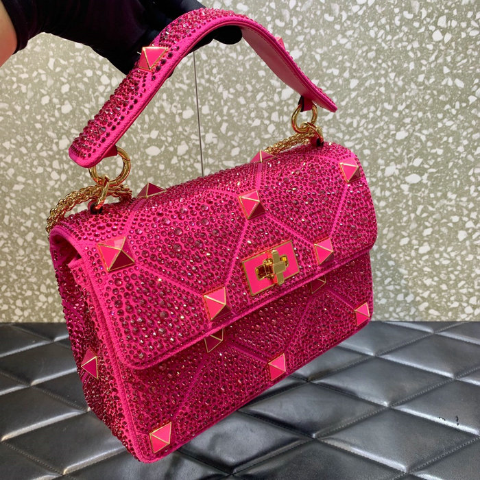 Valentino Medium Rhinestones Roman Stud Bag Pink V0082