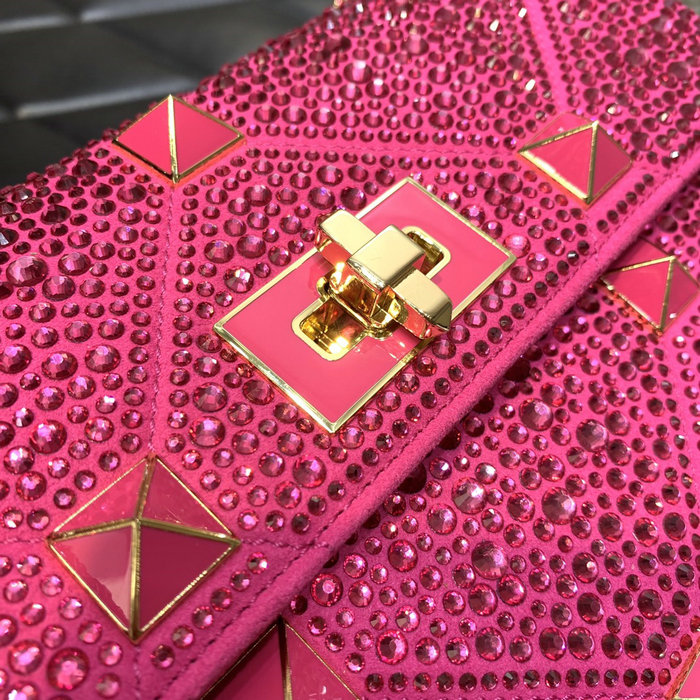 Valentino Medium Rhinestones Roman Stud Bag Pink V0082