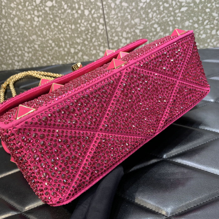 Valentino Medium Rhinestones Roman Stud Bag Pink V0082