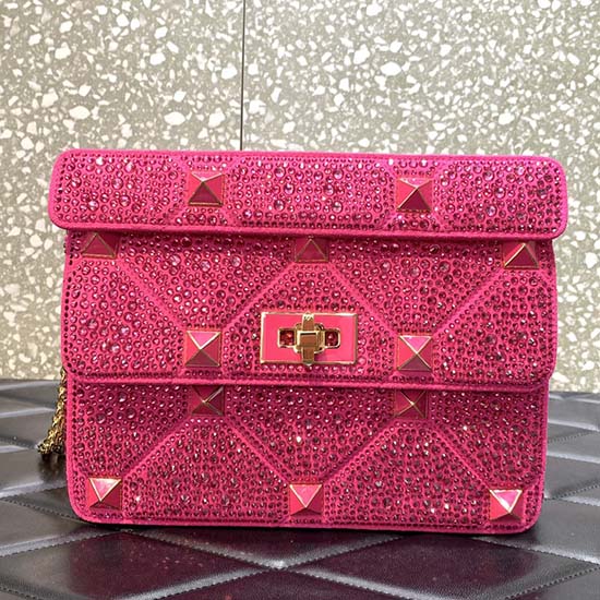 Valentino Medium Rhinestones Roman Stud Bag Pink V0082