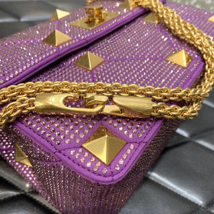 Valentino Medium Rhinestones Roman Stud Bag Purple V0082