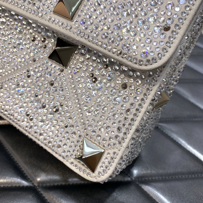 Valentino Medium Rhinestones Roman Stud Bag Silver V0082