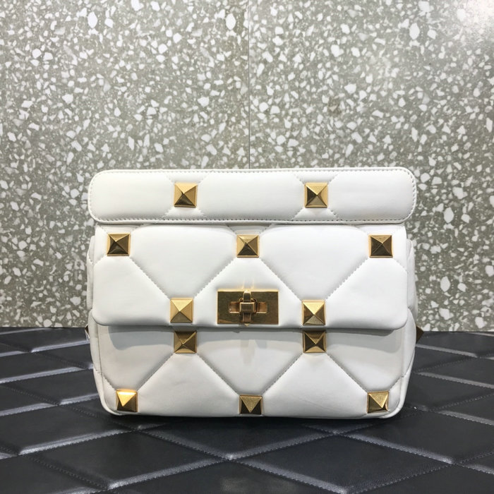 Valentino Medium Roman Stud The Shoulder Bag White VM1189