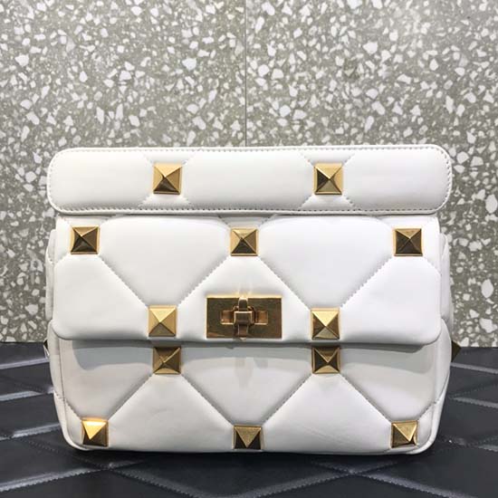 Valentino Medium Roman Stud The Shoulder Bag White VM1189