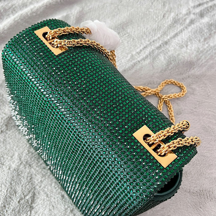 Valentino One Stud Rhinestone Embroidery Small Bag Green V0137