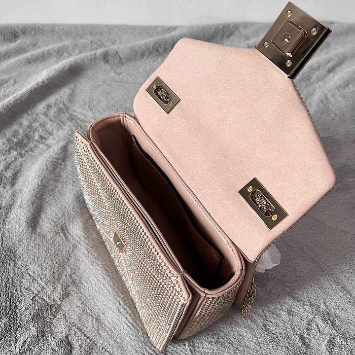 Valentino One Stud Rhinestone Embroidery Small Bag Light Pink V0137