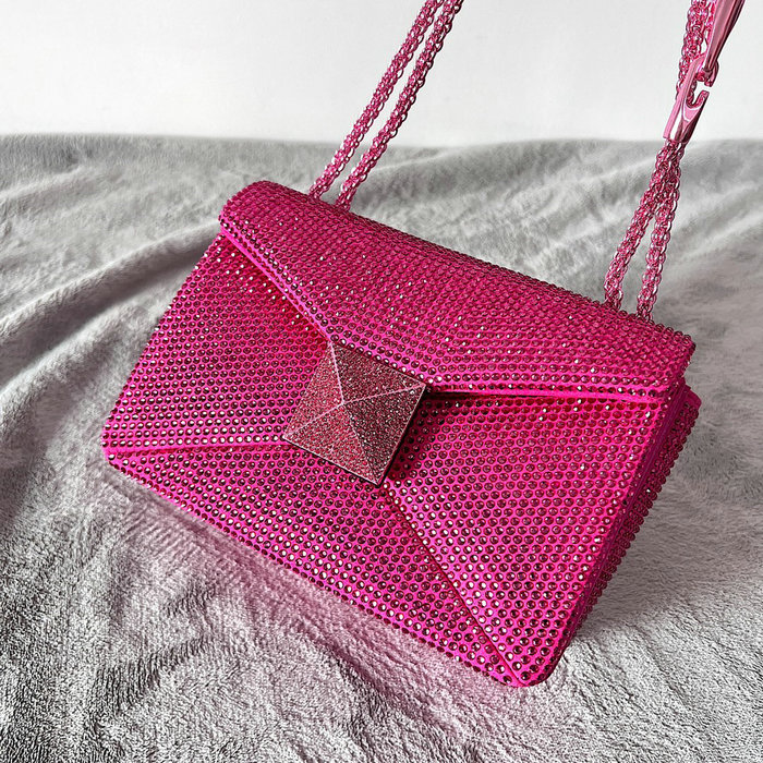 Valentino One Stud Rhinestone Embroidery Small Bag Pink V0137