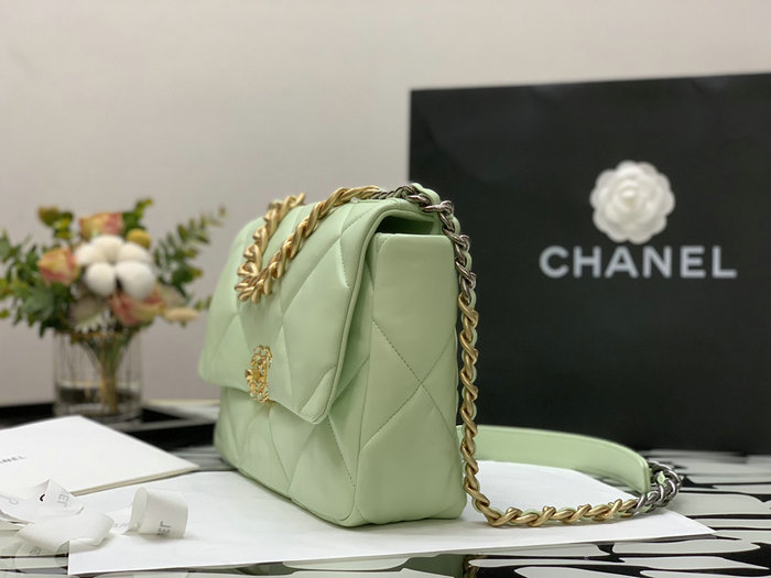 Chanel 19 Lambskin Large Flap Bag Off-White Green AS1161