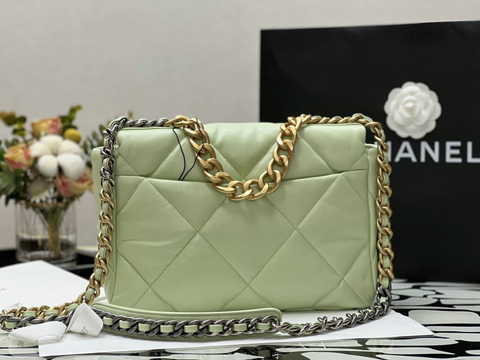 Chanel 19 Lambskin Large Flap Bag Off-White Green AS1161