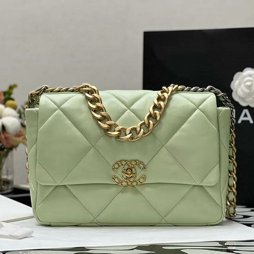 Chanel 19 Lambskin Large Flap Bag Off-White Green AS1161