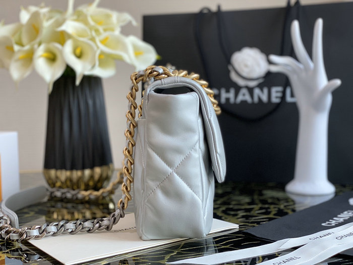 Chanel 19 Lambskin Large Flap Bag Off-White Silver AS1161