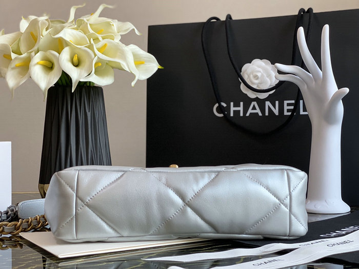 Chanel 19 Lambskin Large Flap Bag Off-White Silver AS1161