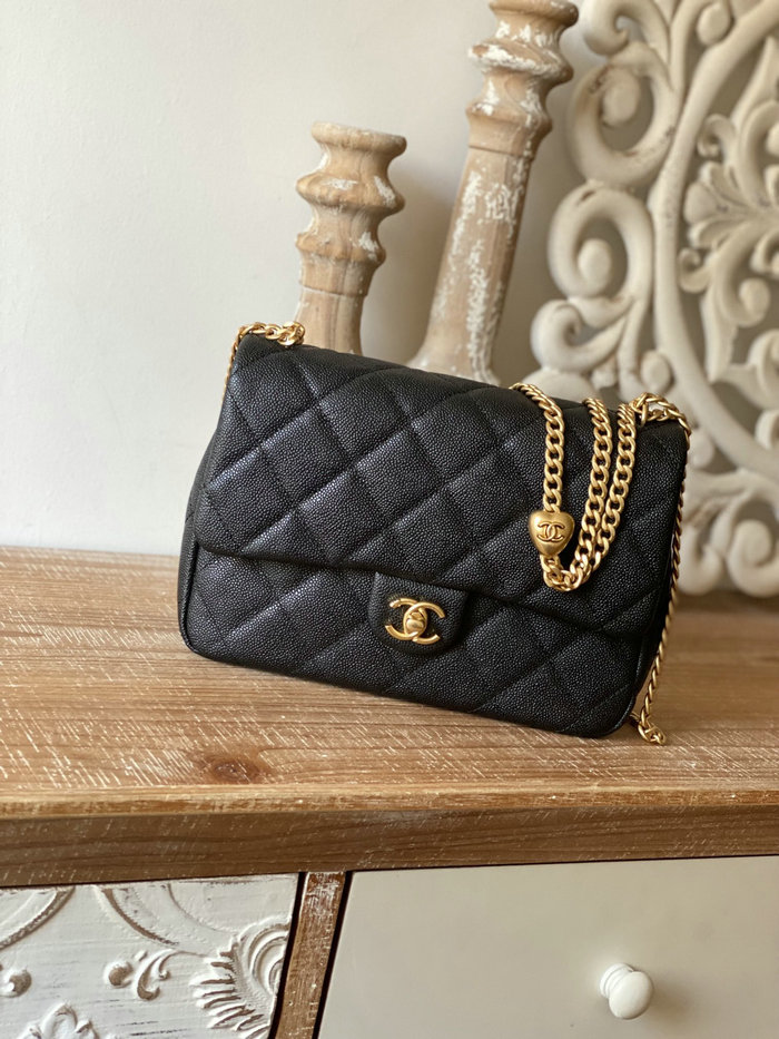 Chanel Leather Flap Shoulder Bag Black AS3921