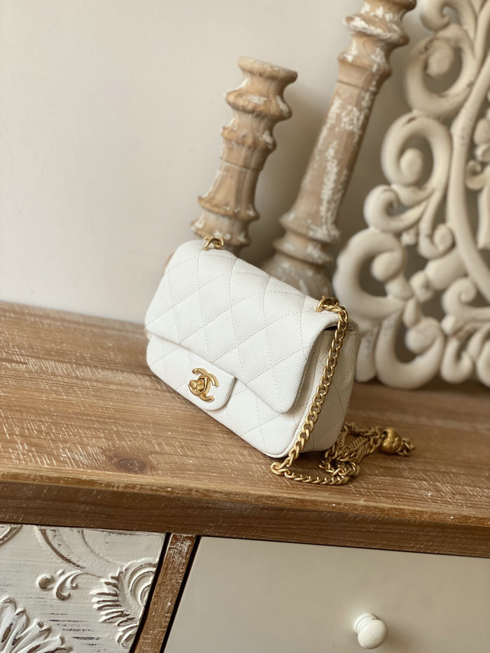 Chanel Leather Mini Flap Bag White AS3828