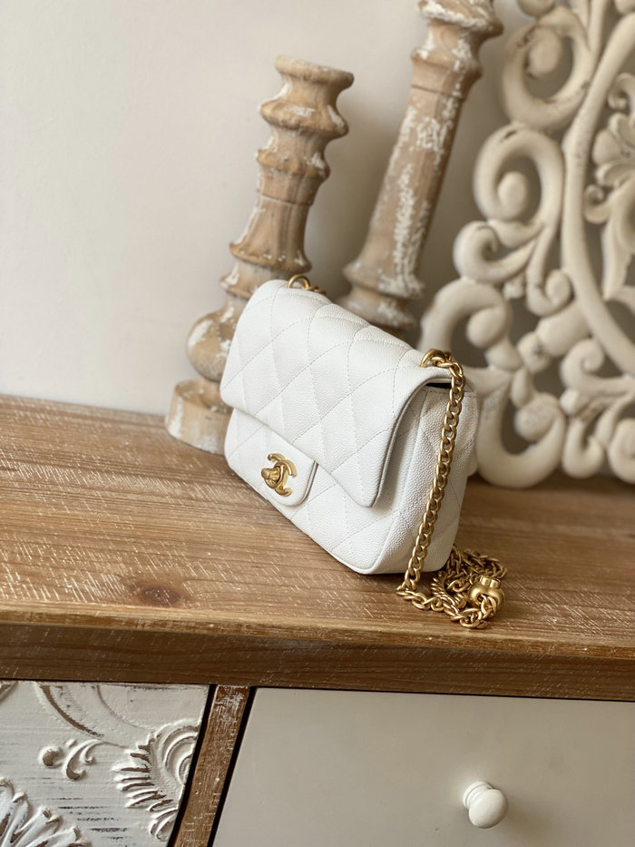 Chanel Leather Small Flap Bag White AS3829