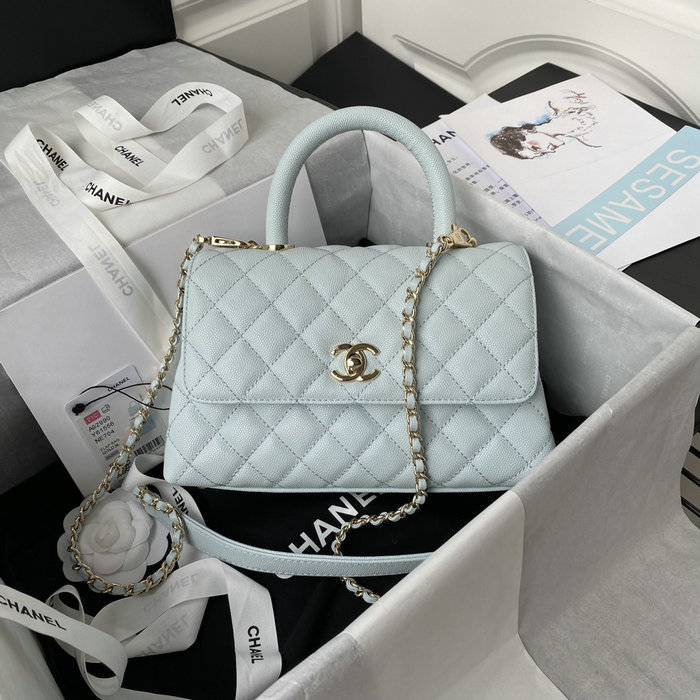 Chanel Small Coco Handle Bag White Blue A92990