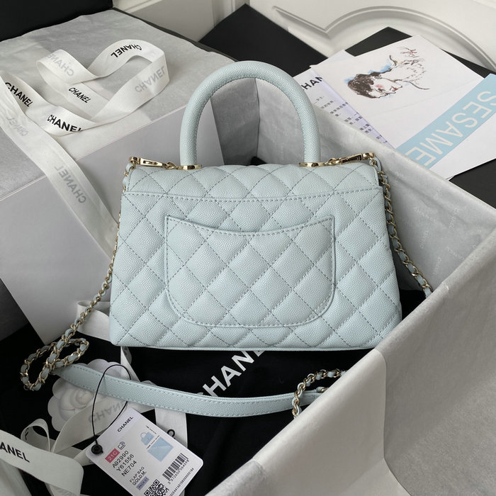 Chanel Small Coco Handle Bag White Blue A92990