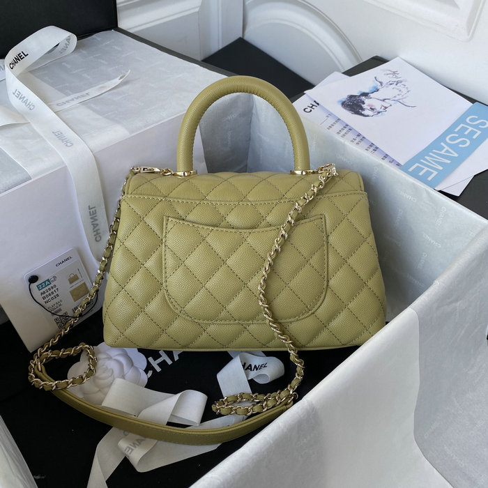 Chanel Small Coco Handle Bag White Green A92990