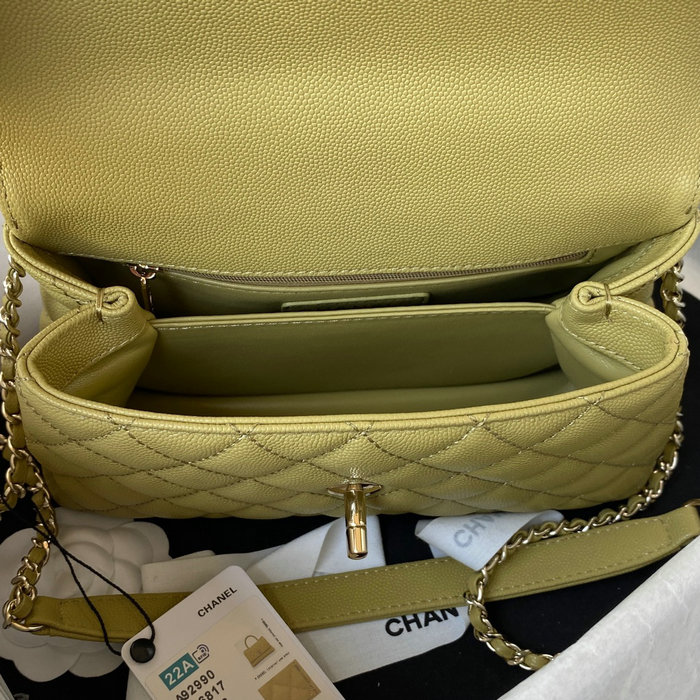 Chanel Small Coco Handle Bag White Green A92990