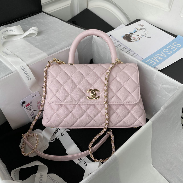 Chanel Small Coco Handle Bag White Pink A92990