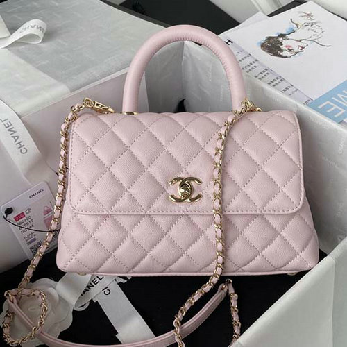Chanel Small Coco Handle Bag White Pink A92990
