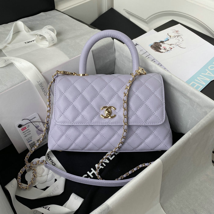 Chanel Small Coco Handle Bag White Purple A92990