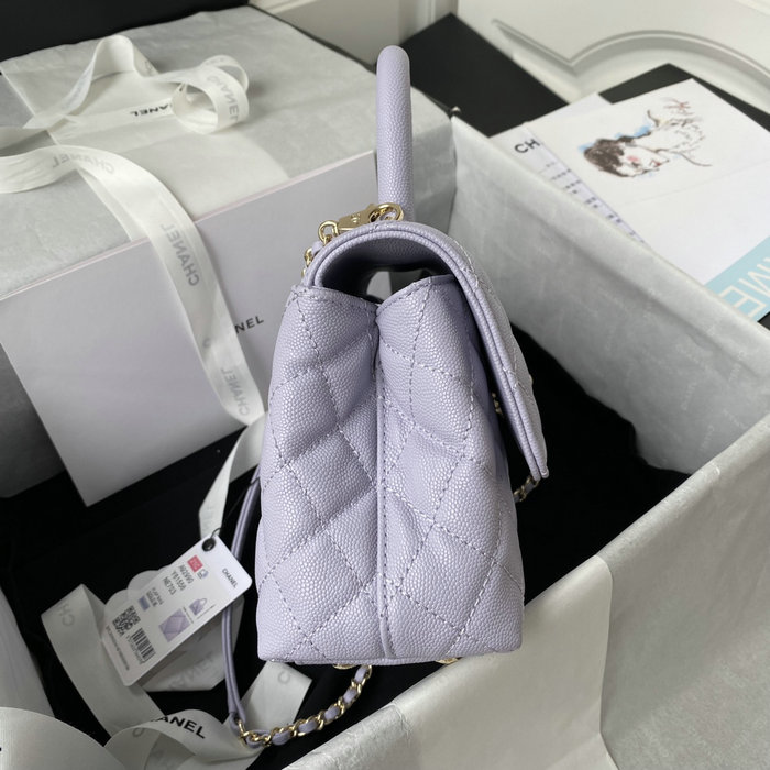 Chanel Small Coco Handle Bag White Purple A92990