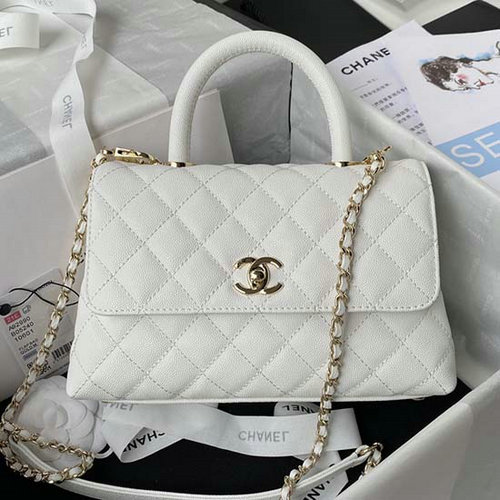 Chanel Small Coco Handle Bag White White A92990