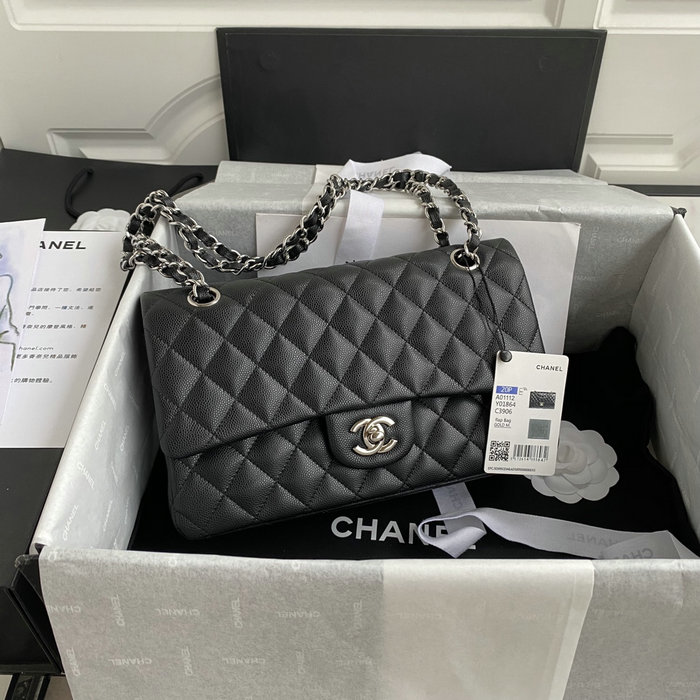 Classic Chanel Medium Flap Bag Black with Silver CF1112