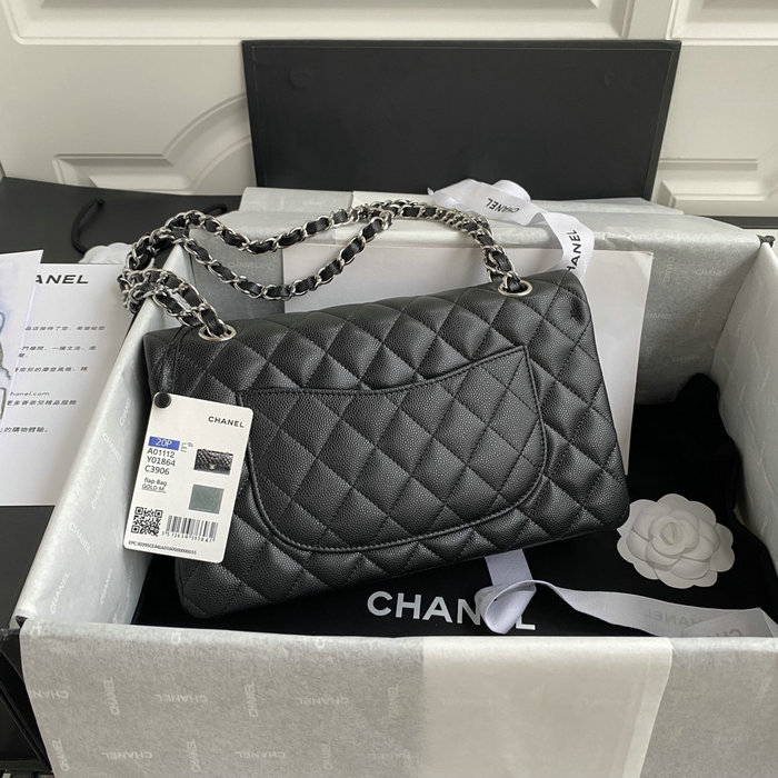 Classic Chanel Medium Flap Bag Black with Silver CF1112