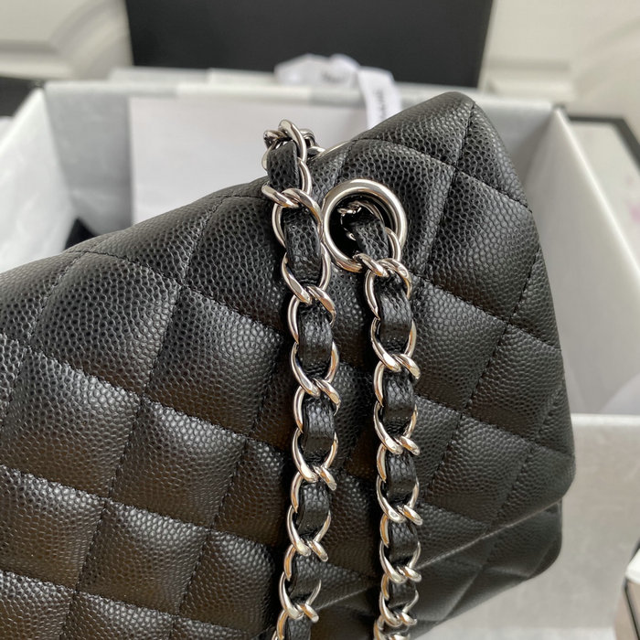 Classic Chanel Medium Flap Bag Black with Silver CF1112