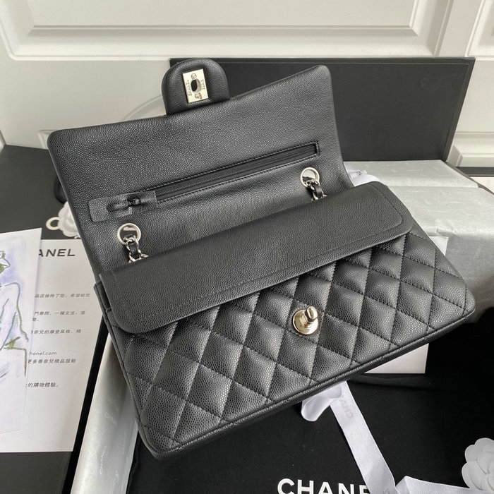 Classic Chanel Medium Flap Bag Black with Silver CF1112