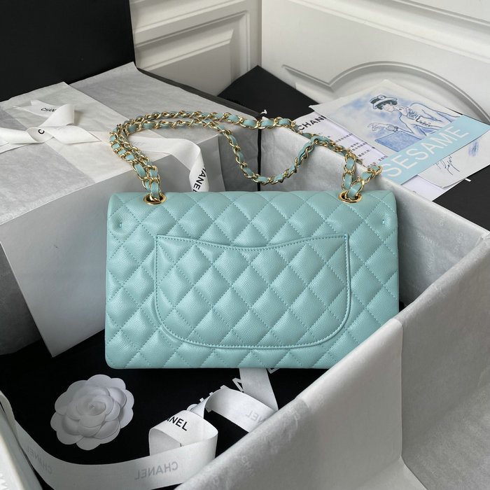 Classic Chanel Medium Flap Bag Blue with Gold CF1112