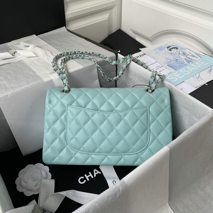 Classic Chanel Medium Flap Bag Blue with Silver CF1112