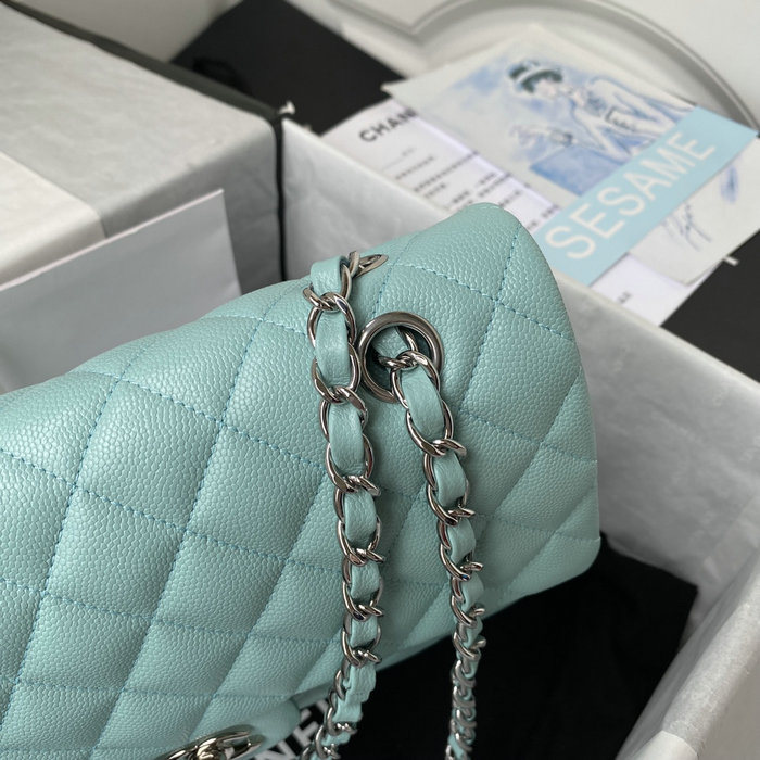 Classic Chanel Medium Flap Bag Blue with Silver CF1112