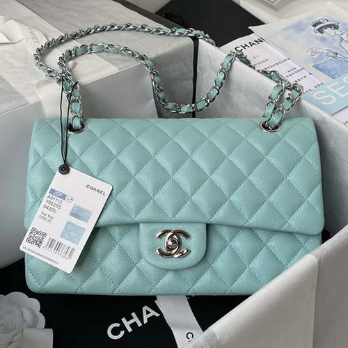 Classic Chanel Medium Flap Bag Blue with Silver CF1112