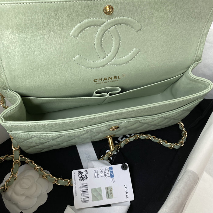 Classic Chanel Medium Flap Bag Green with Gold CF1112