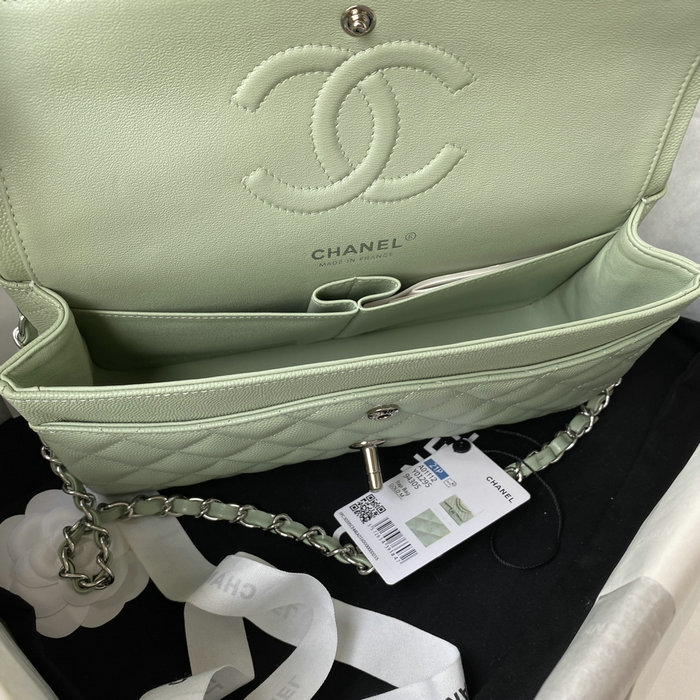 Classic Chanel Medium Flap Bag Green with Silver CF1112