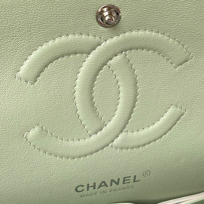 Classic Chanel Medium Flap Bag Green with Silver CF1112