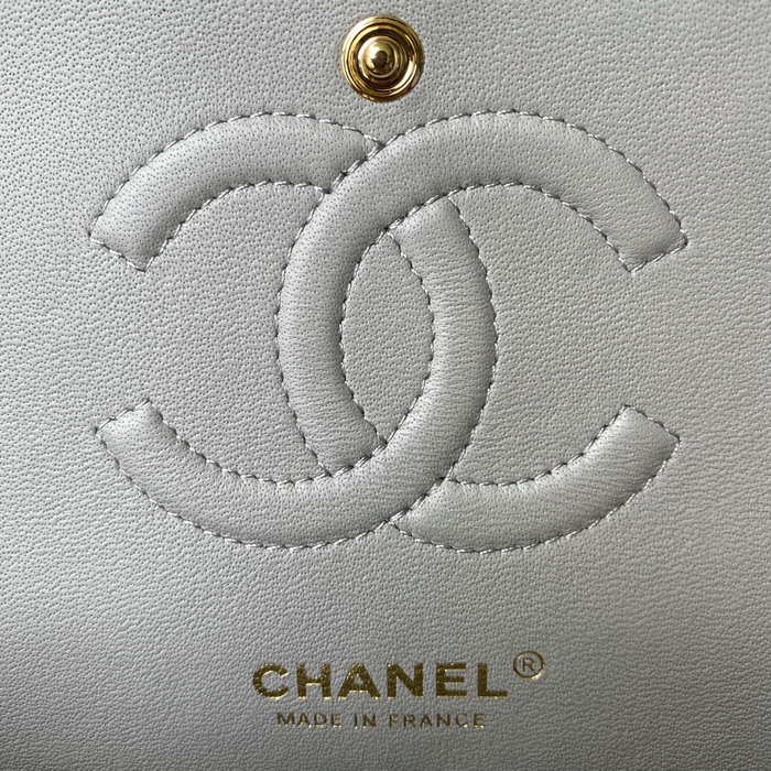 Classic Chanel Medium Flap Bag Grey with Gold CF1112