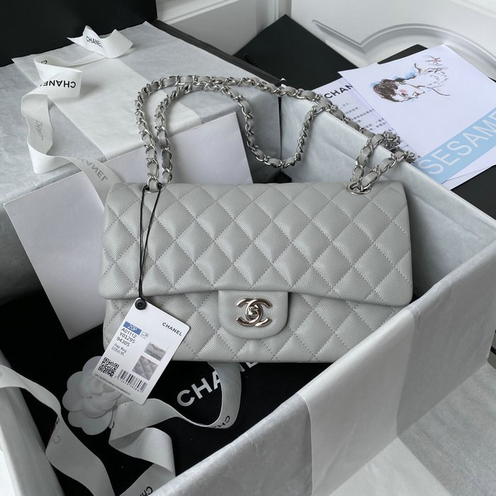 Classic Chanel Medium Flap Bag Grey with Silver CF1112